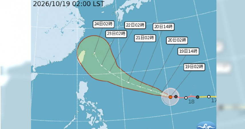 強烈颱風薔琵持續朝台灣方向逼近，中央氣象署預估最快於21日晚間發布海上颱風警報。（圖／中央氣象署提供）