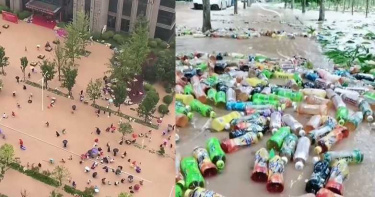 鄭州暴雨「康師傅倉庫坍塌」30萬瓶飲料沖上街!民眾涉水瘋搶
