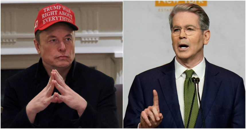 全球首富馬斯克（Elon Musk）與華爾街富豪、美國財政部長貝森特（Scott Bessent）發生激烈衝突。（合成圖／達志／美聯社）
