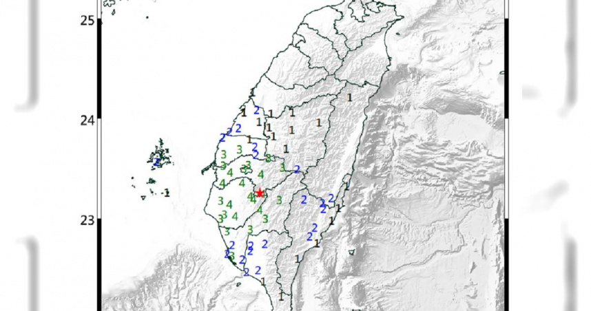 嘉義縣大埔鄉22日下午4時37分發生規模5.1地震。（圖／翻攝自氣象署）