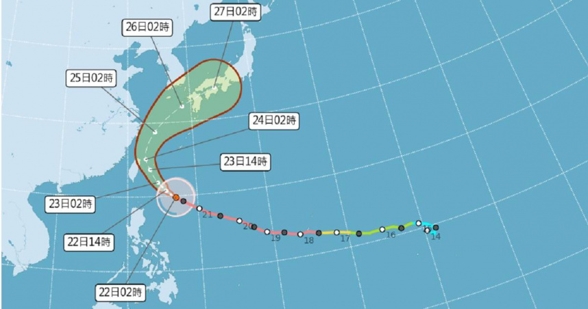 颱風薔琵預測路徑。（圖／中央氣象署提供）