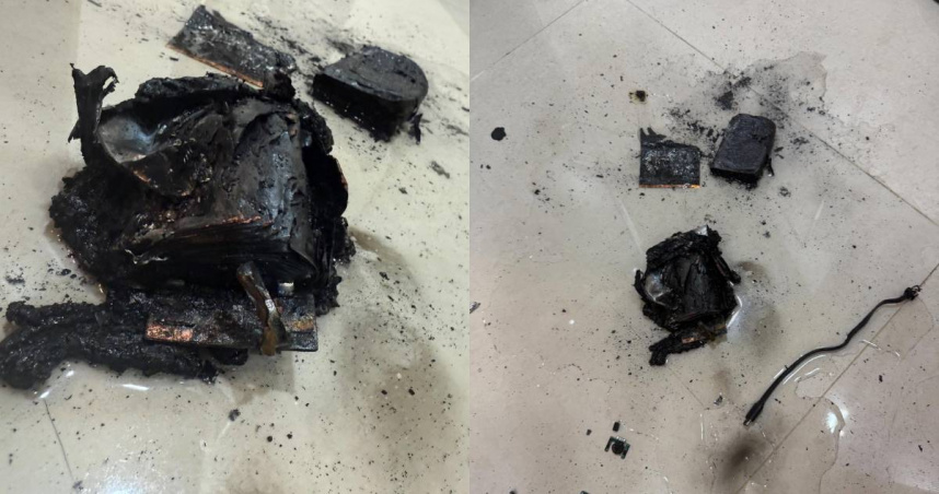 ANKER行動電源一型號突「燒成火球」。（圖／Threads＠pomay911提供）