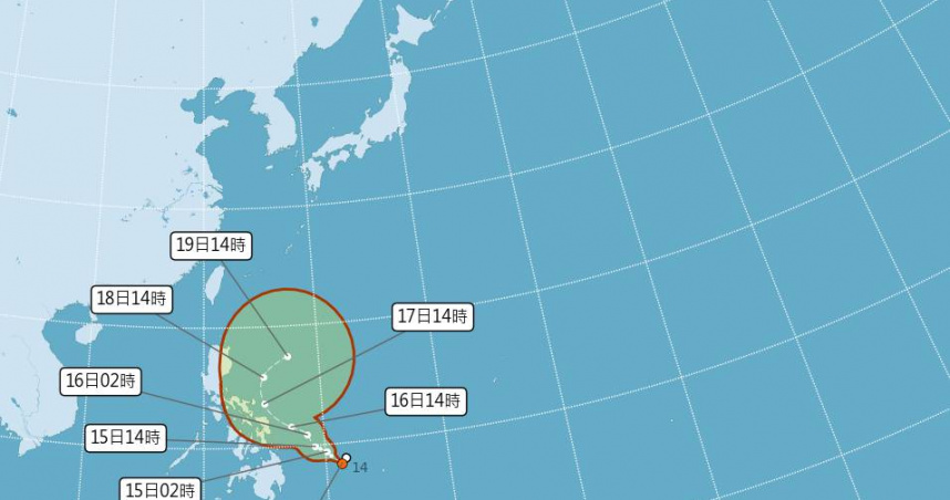 熱帶性低氣壓TD01號今天下午2時的中心位置在北緯8.4度，東經131.3度。（圖／氣象署）
