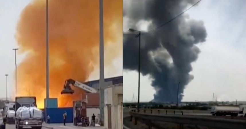 伊朗26日希德拉賈伊港發生大爆炸。（圖／翻攝NDTV YouTube）