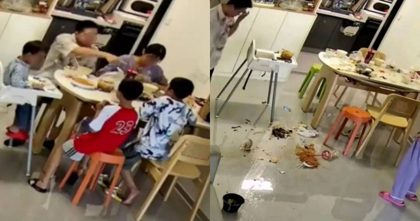 因丈夫不斷抱怨，妻子一氣之下將一桌菜推倒。（圖／翻攝微博）