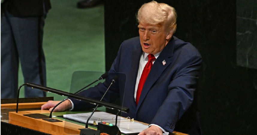 川普在聯合國大會發表演說。（圖／達志／美聯社）