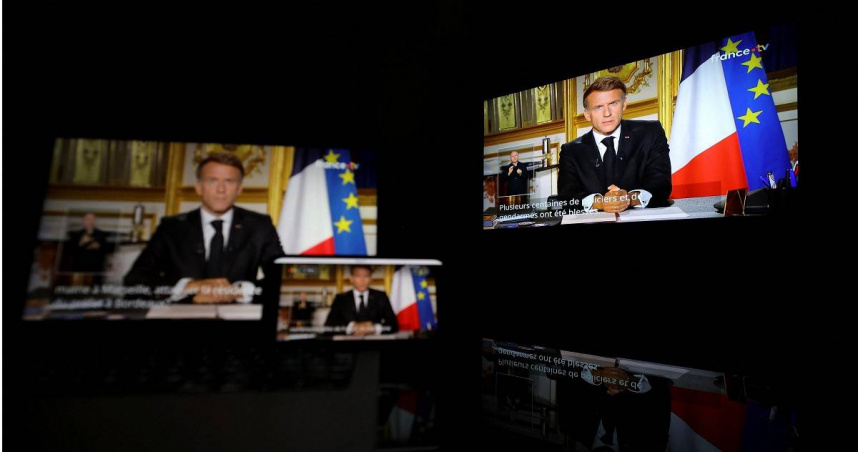法國總統馬克宏（Emmanuel Macron）18日發表全國演說。（圖／達志／路透社）
