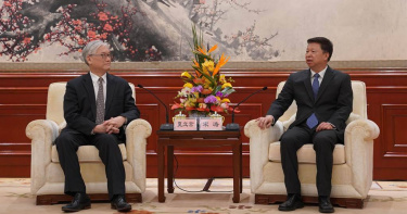 國民黨副主席夏立言傍晚至釣魚台國賓館會見國台辦主任宋濤。（圖／國民黨提供）