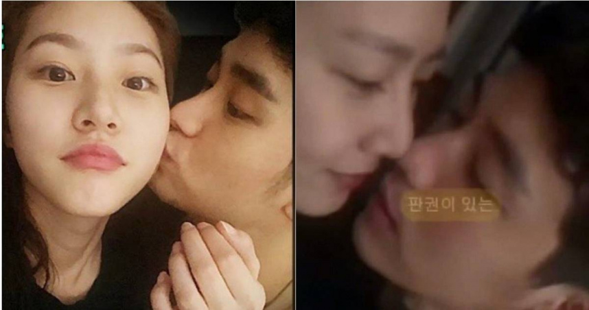繼金秀賢親吻金賽綸臉頰的照片後，今韓網又流出另一張兩人鼻靠鼻，嘴唇差點就要碰上的圖片。（圖／翻攝自《橫豎研究所》、網路）