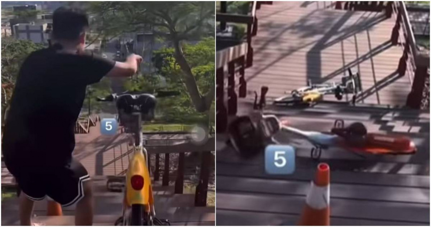 2屁孩階梯高處「惡意推落YouBike」　家長1句話引公憤！網譙爆：全家都爛