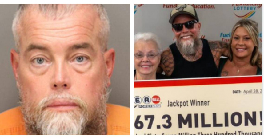 美國男子詹姆士・法辛與母親共同領走1.673億美元的Powerball頭獎，卻在中獎3天後再次被捕，驚人過去也被全數揭露。（圖／翻攝自X、Kentucky Lottery）