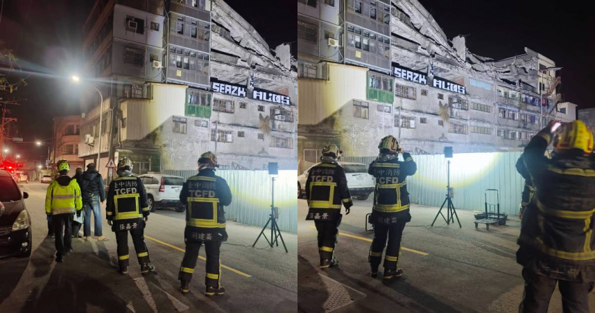 台中清水區一處大樓出現塌陷。（圖／清水小鎮臉書）