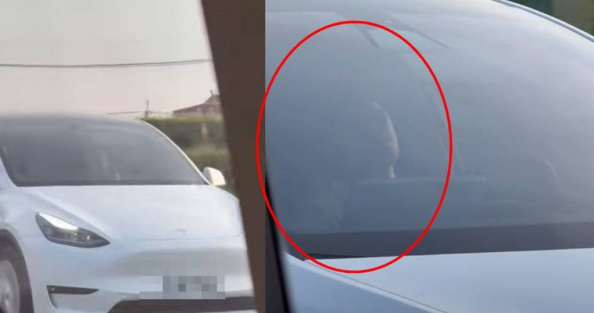 彰化國道一號驚現特斯拉駕駛閉眼沉睡45秒，完全依靠自動輔助駕駛系統行駛。（圖／翻攝@WoWtchout）