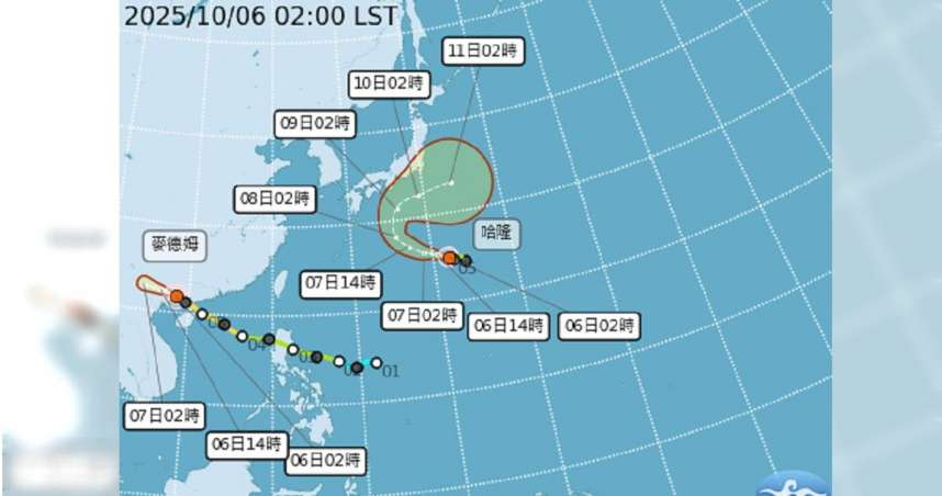 輕颱「哈隆」可能在今晚增強為中度颱風。（圖／中央氣象署）