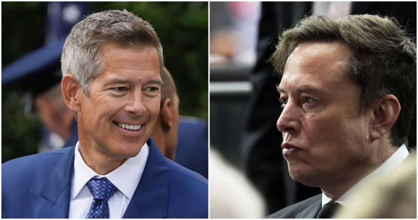 馬斯克（右）嗆運輸部長達菲（左）。（圖／達志／美聯社，下同）