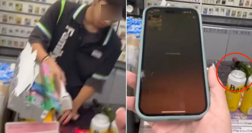 台中一家全家女子因不滿店員不幫忙裝袋，憤而摔碎酒瓶。（圖／翻攝Threads）