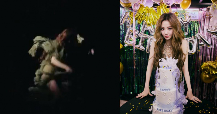 張靚穎摔下2公尺舞台。（圖／翻攝自微博／張靚穎、星姐微博）