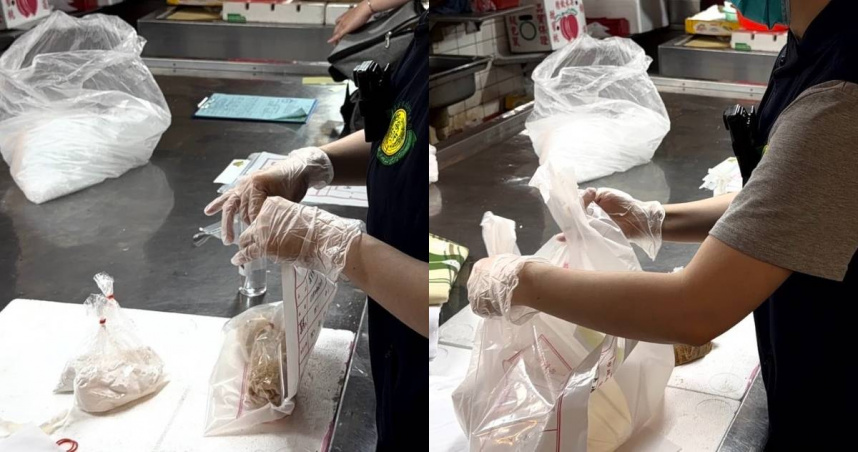高雄市衛生局人員抽驗正義市場某春捲攤的花生粉及春捲皮。（圖／高雄市衛生局）