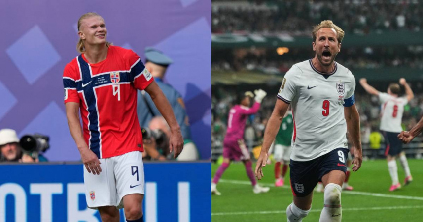 挪威前鋒哈蘭德（Erling Haaland）、英格蘭隊長凱恩（Harry Kane）。（圖／達志／美聯社）