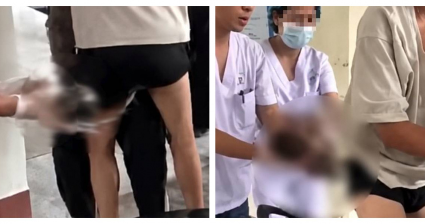 越南一名25歲孕婦搭機車趕赴醫院途中突然分娩，男嬰出生時一度卡在母親褲管內，所幸醫護及時接手救援，母子均安。（圖／翻攝自phunumoi.net.vn）