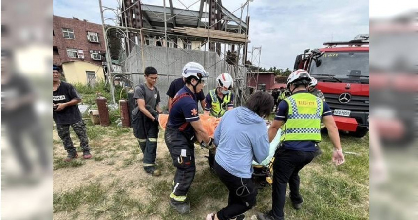 竹山工人墜落釀重傷一度無心跳。（ 圖／翻攝畫面）