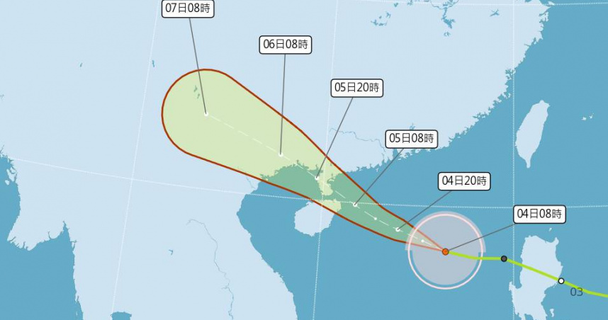 第21號颱風「麥德姆」於4日上午增強為中度颱風。（圖／中央氣象署）