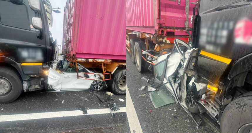 國道1號南向340.3公里、高雄路竹至高科路段今天（3日）上午發生嚴重車禍。（圖／翻攝自臉書，國道公路警察局）