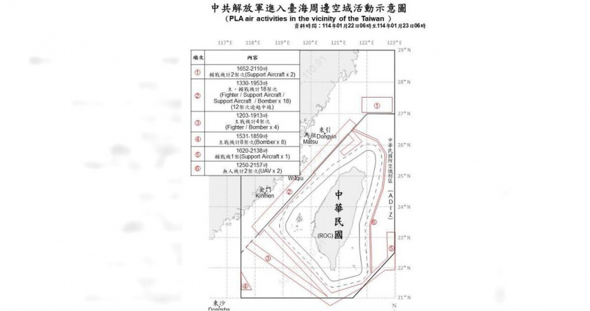 年關將至，國防部今（23日）一早公布最新共機動態。（圖／國防部提供）