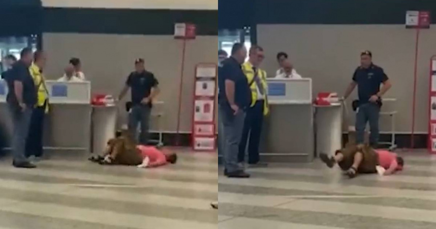 義大利米蘭馬爾彭薩機場一名女子情緒失控，躺在地上大喊大鬧。（圖／翻攝自X／@RickyDoggin）