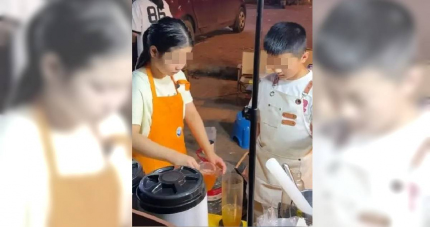 小五生擺攤賣奶茶。（圖／翻攝大象新聞）