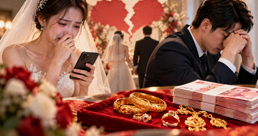 大陸廣東一對情侶婚宴前感情生變，女方曾傳訊懇求男友出席，甚至表示願意花錢雇他配合，最終引發聘金返還官司。（示意圖／AI生成）