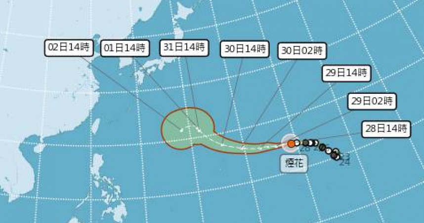 颱風「煙花」未來3至4天預計朝西北西方向移動。（圖／氣象署）