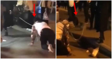 鍊子套頭羞恥畫面曝光!他卑微「低頭跪爬」像狗一樣 警察關切還不敢站起來