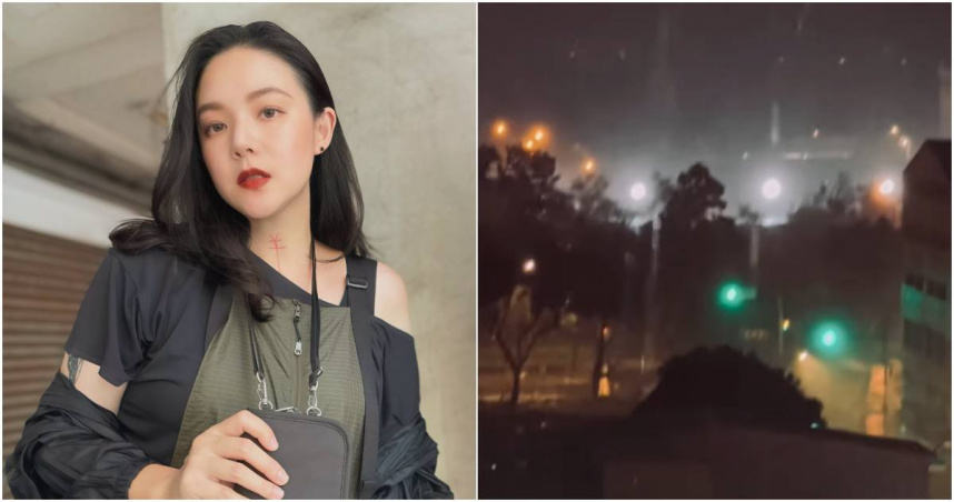 居住在一級戰區台南的女星歐陽靖PO出颱風夜搖滾畫面，驚呼家中大樓宛如地震般狂晃。（圖／擷取自Instagram／imginoy）