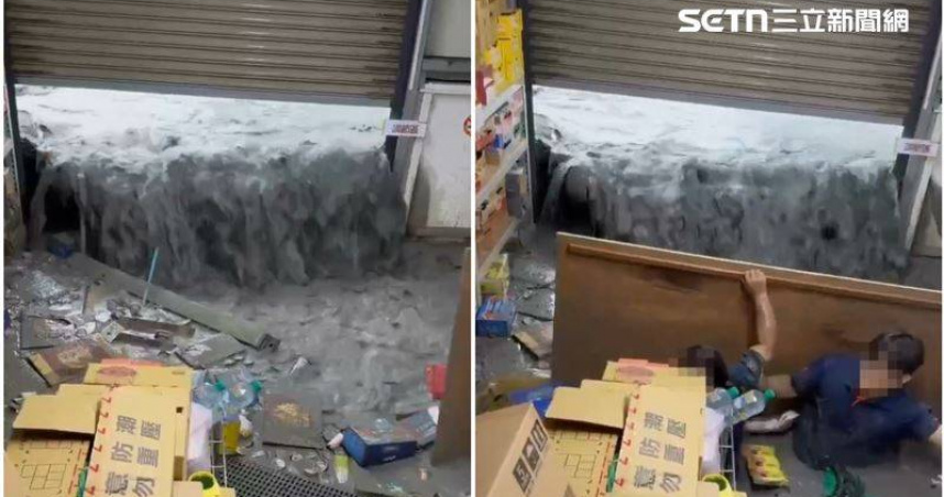 花蓮馬太鞍溪堰塞湖發生壩頂溢流，全聯超市難逃洪水侵襲。（圖／三立新聞網）
