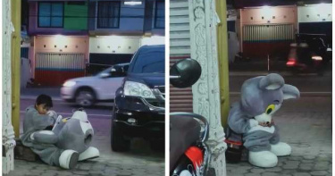 9歲男童走10公里「換布偶裝」上街賺錢!蹲坐路邊休息惹心疼