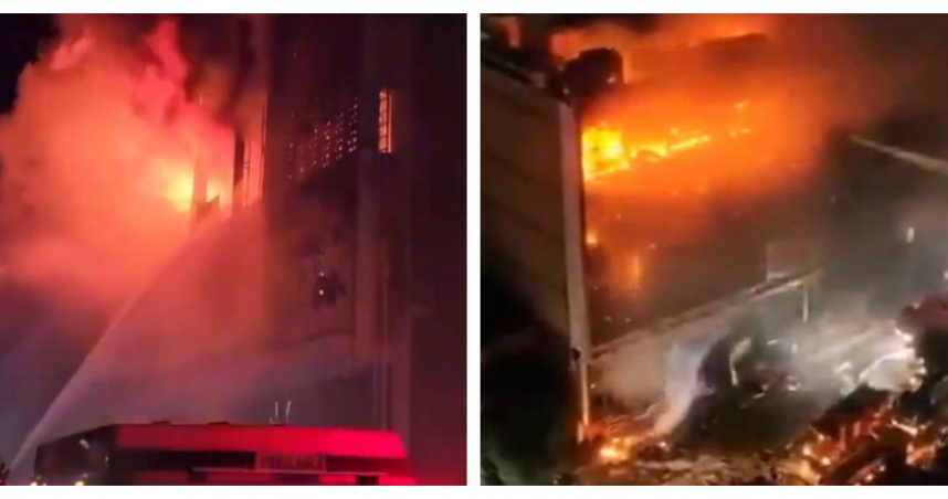 伊拉克庫特市Hyper Mall開幕僅五天，深夜突發大火，火光照亮整座城市。（圖／翻攝自X）