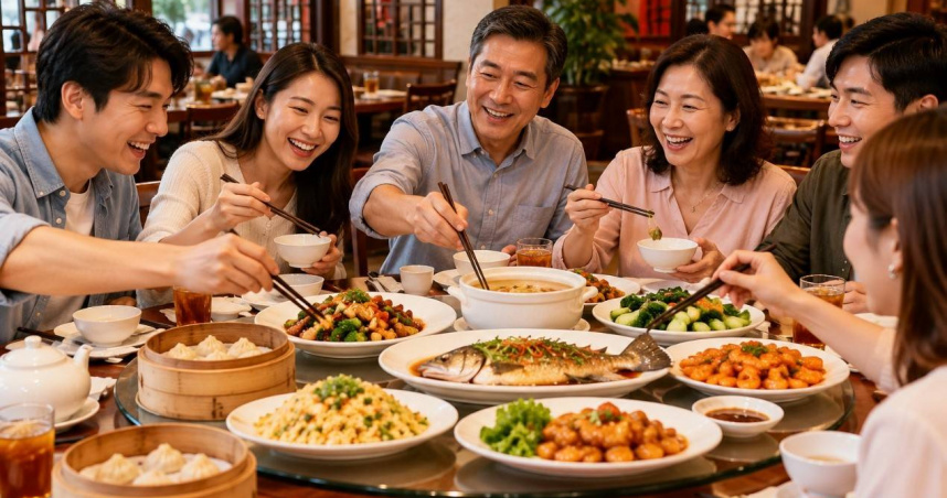 一群人同時聚餐，但會不會產生過敏反應，卻是因人而異。（AI示意圖）