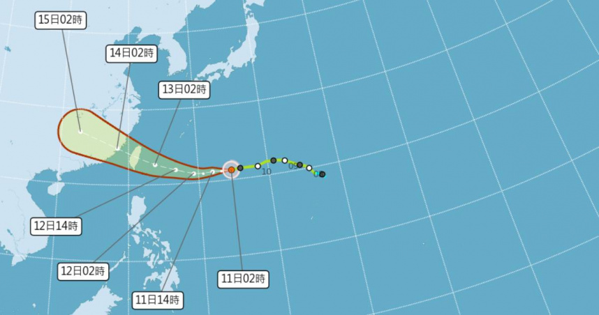 氣象署今凌晨2點發布最新颱風路徑潛勢預測。（圖／氣象署）