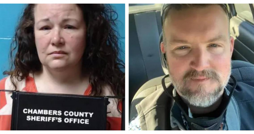 德州女子莎拉．哈茲菲爾德遭控以胰島素毒殺第五任丈夫約瑟夫。（圖／Chambers County Sheriff's Office、Legacy.com）