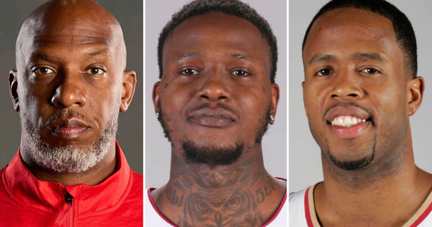 畢拉普斯（左）、羅齊爾（中）和瓊斯（右）因涉賭遭FBI逮捕。（圖／達志／美聯社）