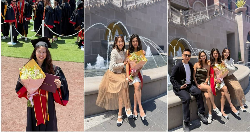 賈永婕的大女兒從美國南加州大學畢業，讓全家人都非常開心。（圖／翻攝自臉書／賈永婕的跑跳人生）