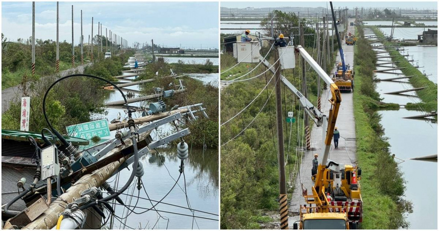 丹娜絲颱風對南台灣造成災情，台電人員連忙搶修。（圖／翻攝台電網站）