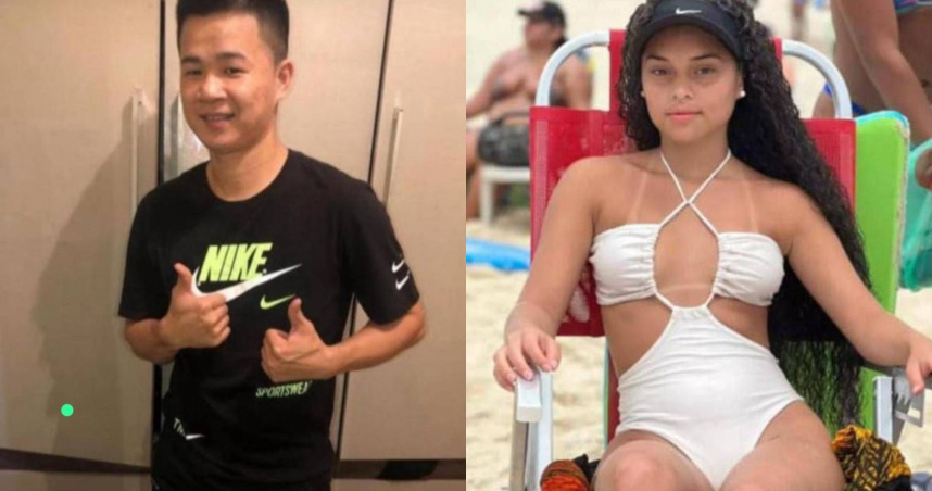 35歲中國籍男子邱兆虎（Zhaohu Qiu，音譯）與21歲巴西女性馬塞爾（Marcelle Júlia Araújo da Silva）。（圖／翻攝自社群網站X）