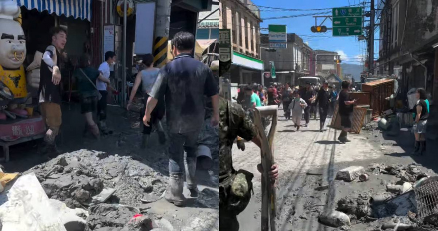 男星嘻小瓜今天也前進災區幫忙，救災到一半突然收到通知「水又來了」，現場一度陷入恐慌。（圖／翻攝自IG，kuakua_0629）