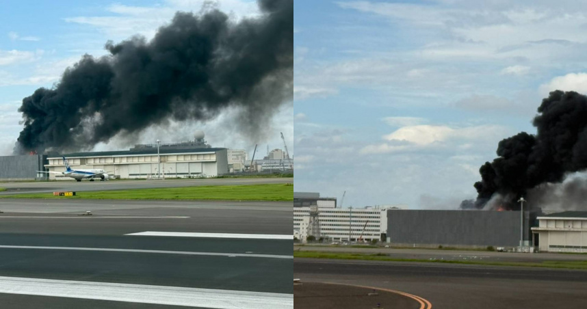 日本羽田機場冒出陣陣濃煙。（圖／翻攝自社群網站X @tugumiemiko）