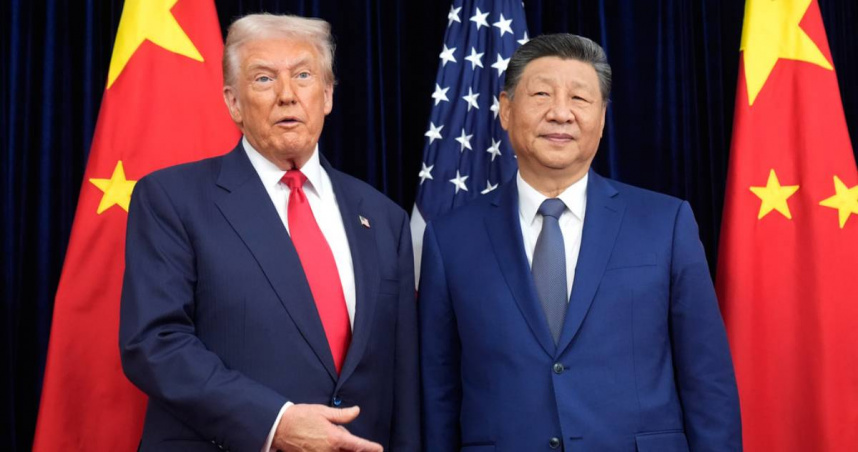 川普（左）與習近平會談未提台灣。（圖／達志／美聯社）