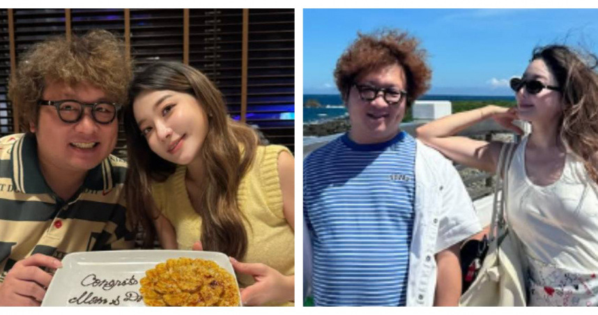 依依與納豆比照寶寶動作合照，開放網友票選女兒像誰引發熱議。（圖／翻攝自IG，sherry11ee）