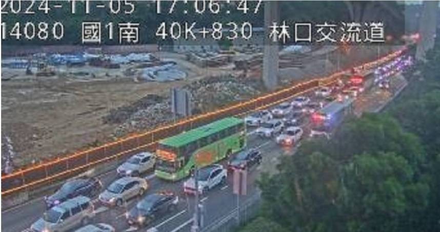 林口交通尖峰時段擁塞嚴重，不少上班族選擇凌晨出發以避開車潮。（示意圖／翻攝自高速公路1968）