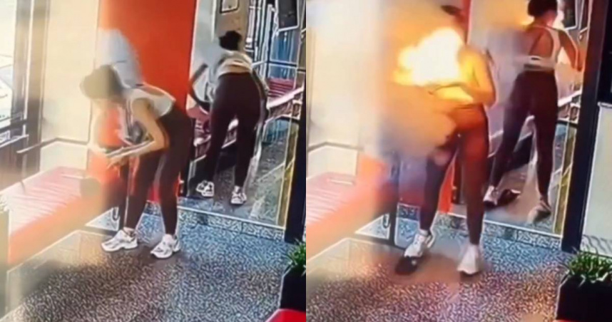 哈薩克一名27歲女網紅日前在健身房因行動電源爆炸而燒傷。（圖／翻攝自X）